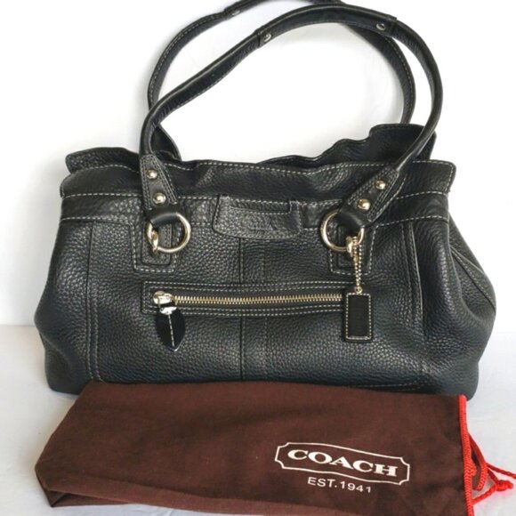 COACH Penelope Ruffled Black Pebbled Leather Satchel #13164 - Picture 2 of 14